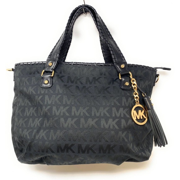 🌞MICHAEL KORS BENNET LARGE BLACK LOGO SIGNATURE TOTE BAG🌺NWOT - Picture 1 of 10